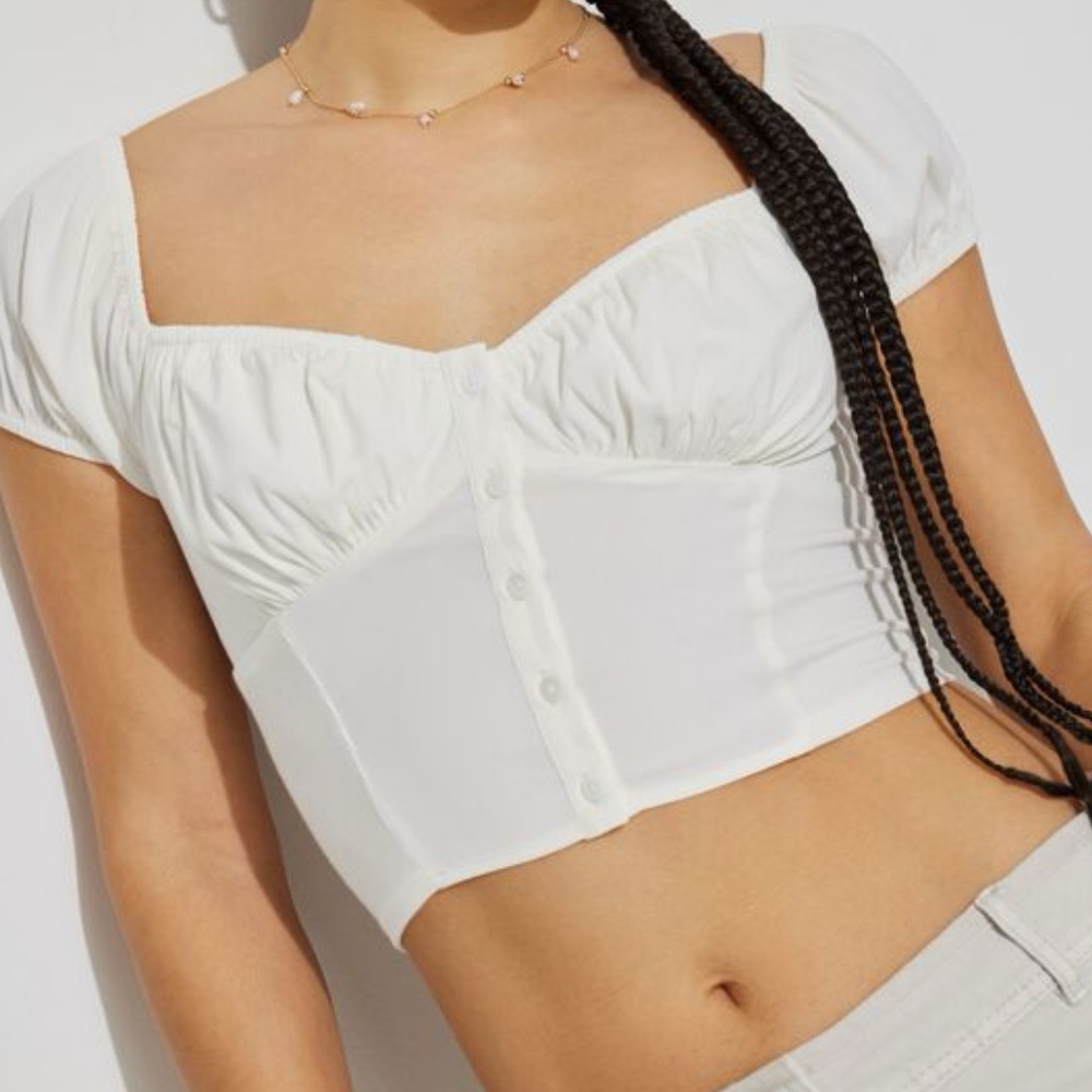 Garage White Margot Milkmaid Short Sleeve Top, Size: Small